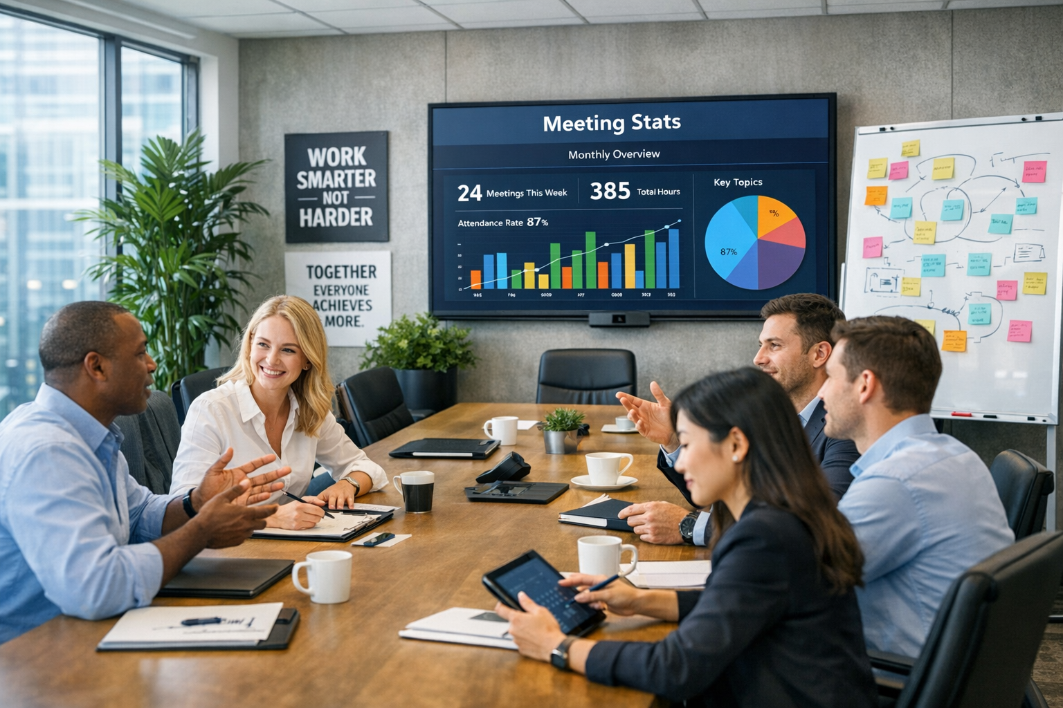 Executives discussing how meeting data impact performance